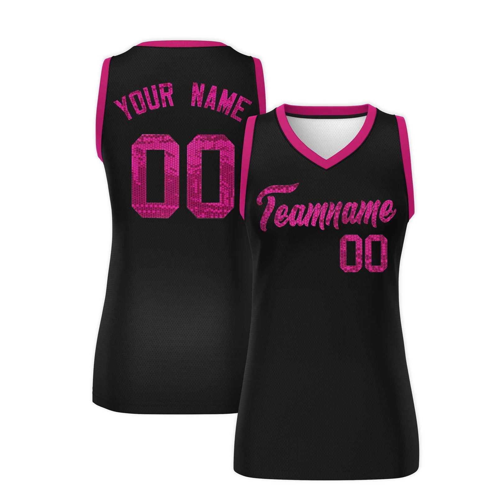 Custom Black Pink Women Netball Sequined Dress