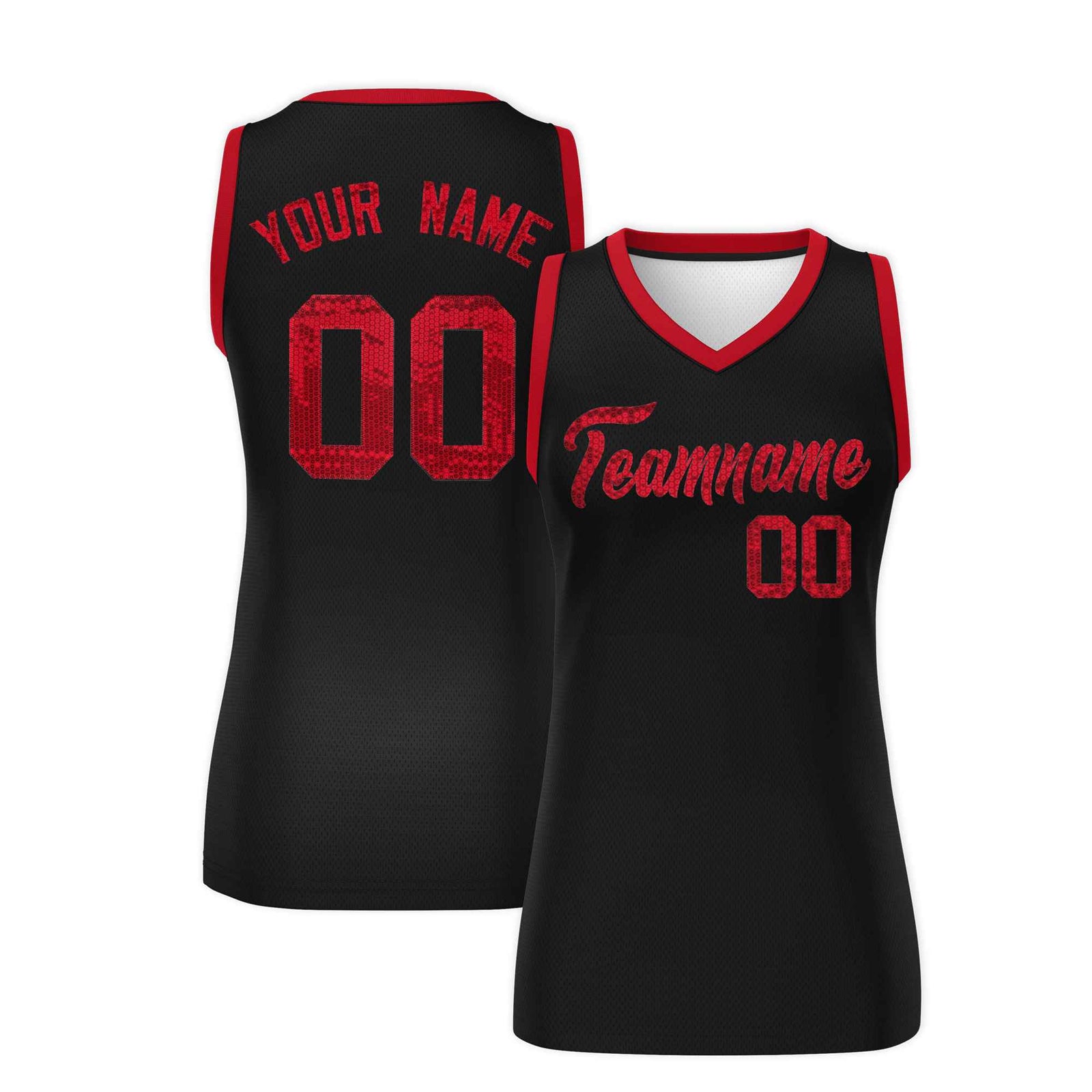Custom Black Red Women Netball Sequined Dress