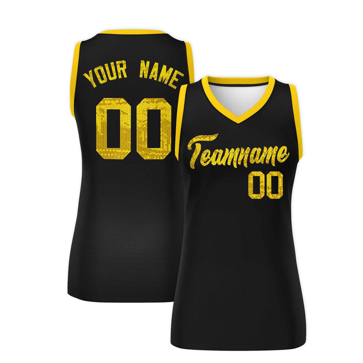 Custom Black Gold Women Netball Sequined Dress