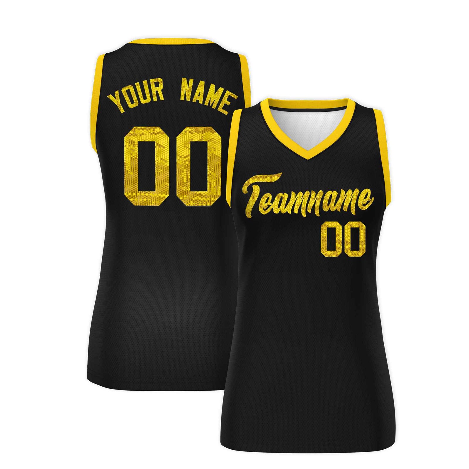 Custom Black Gold Women Netball Sequined Dress