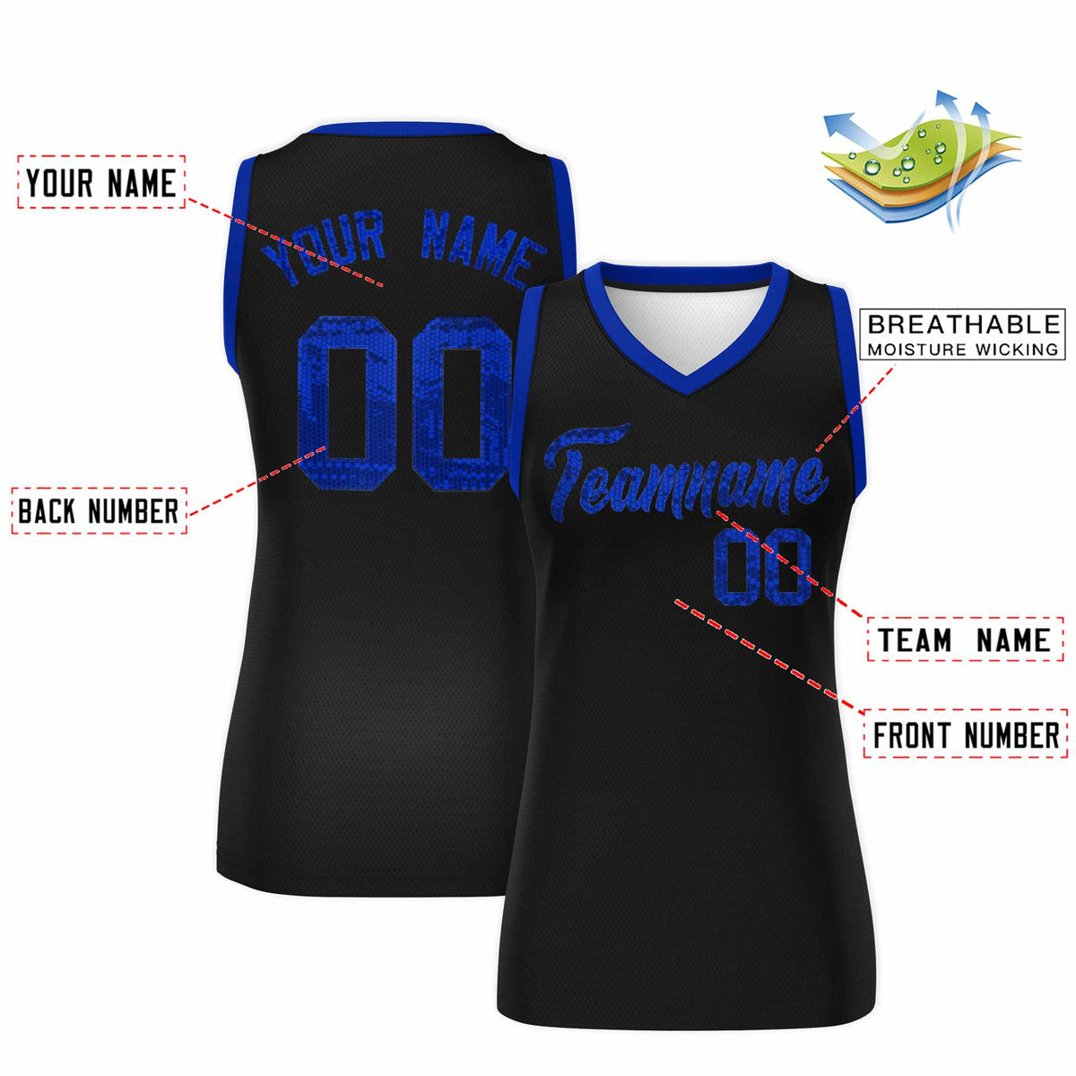 Custom Black Royal Women Netball Sequined Dress