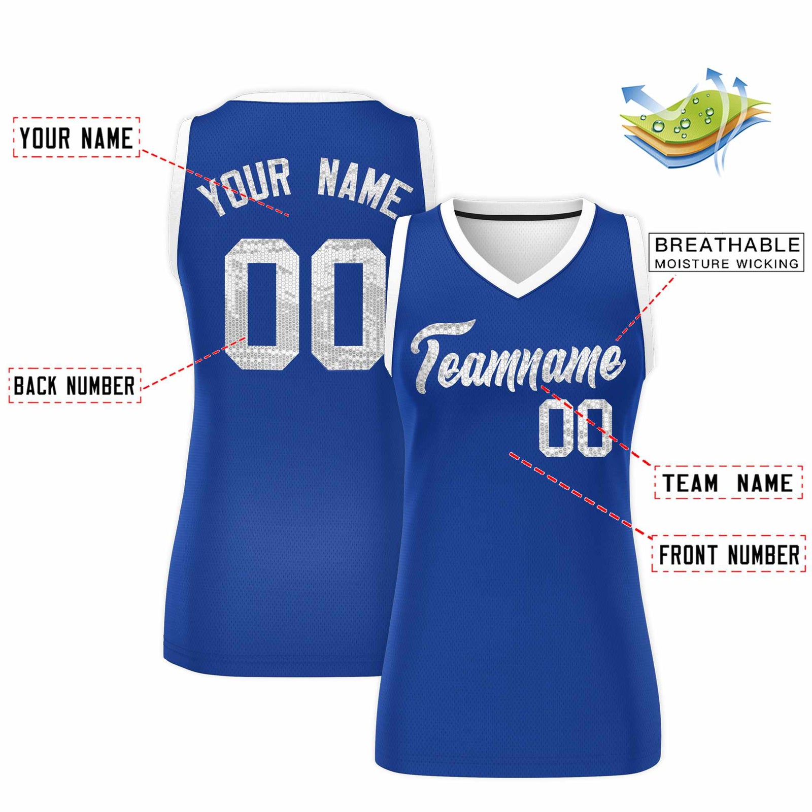 Custom Royal White Women Netball Sequined Dress