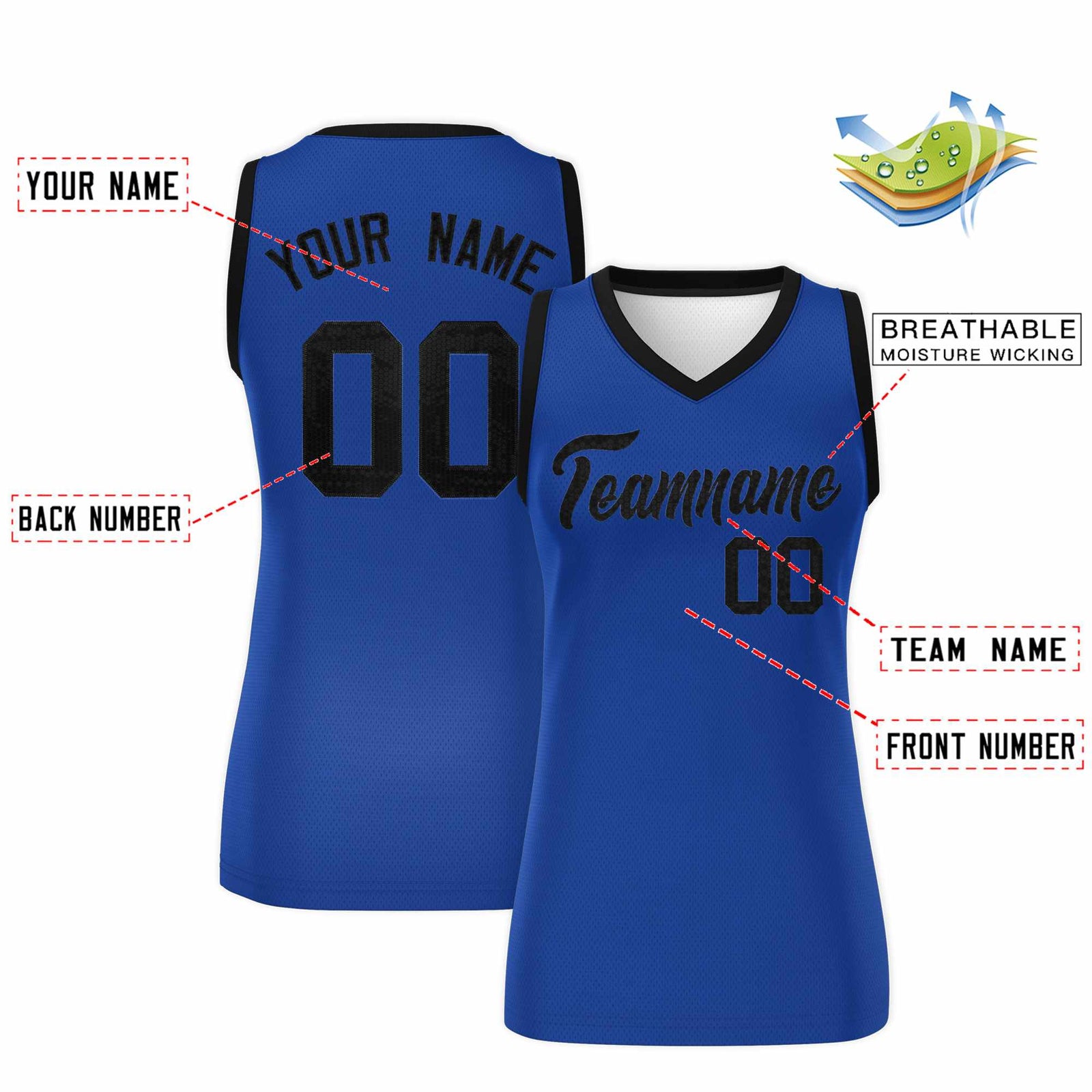 Custom Royal Black Women Netball Sequined Dress