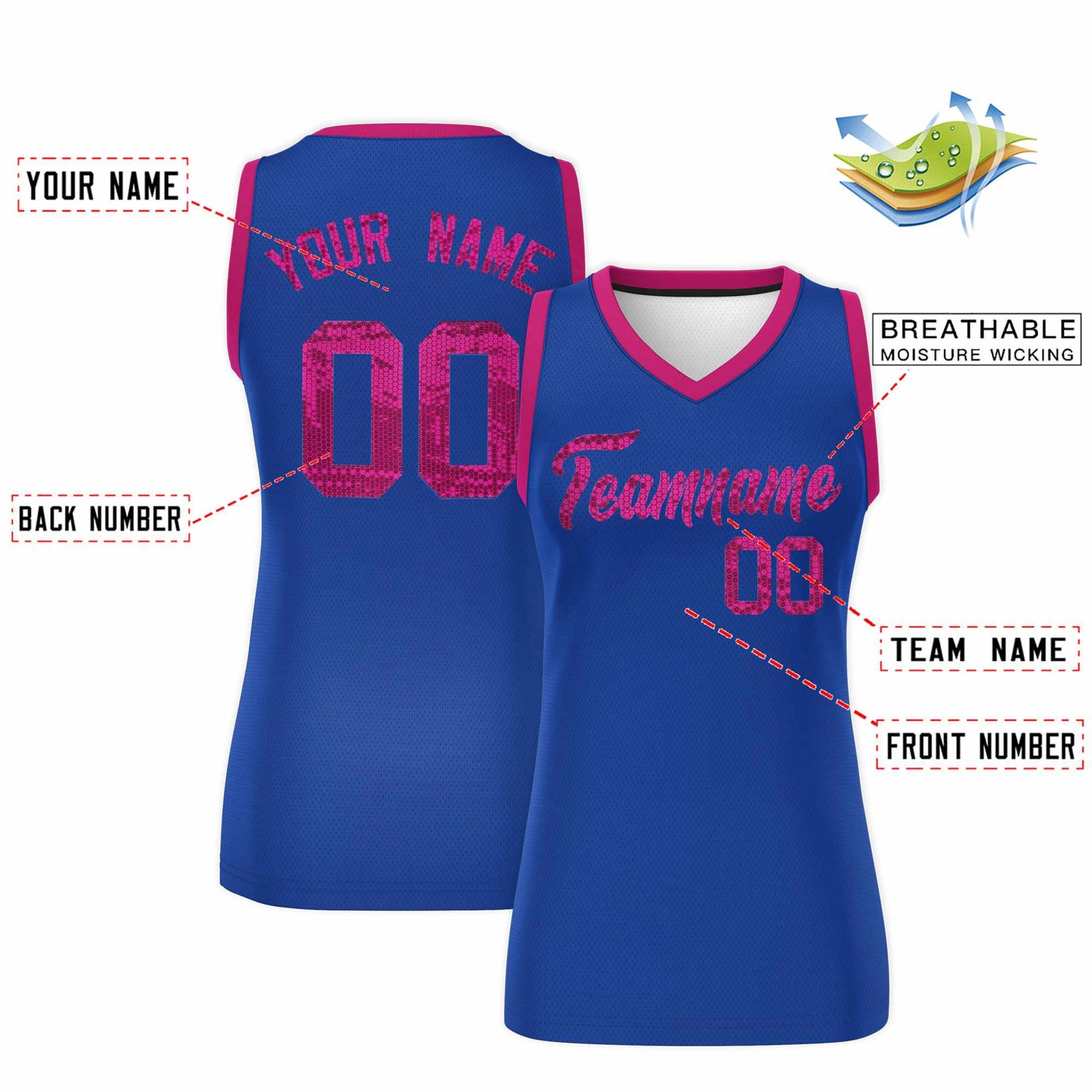 Custom Royal Pink Women Netball Sequined Dress