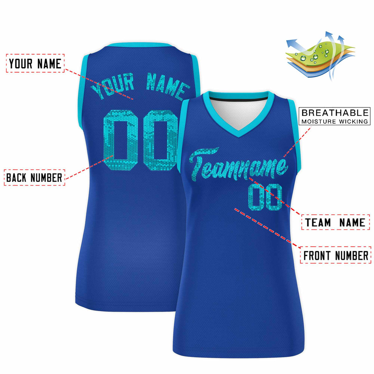 Custom Royal Sky Blue Women Netball Sequined Dress
