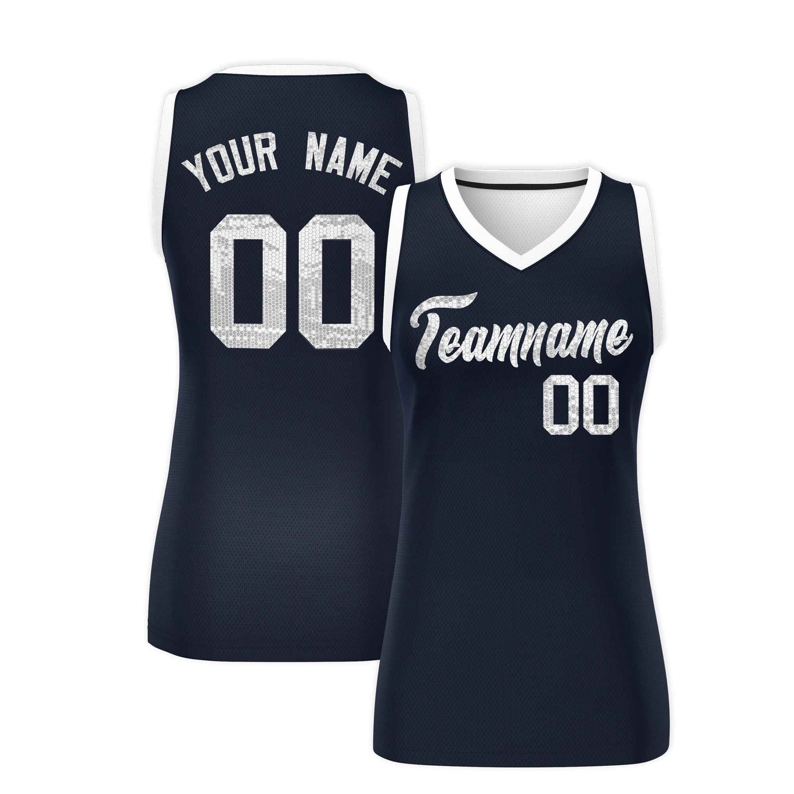 Custom Navy White Women Netball Sequined Dress