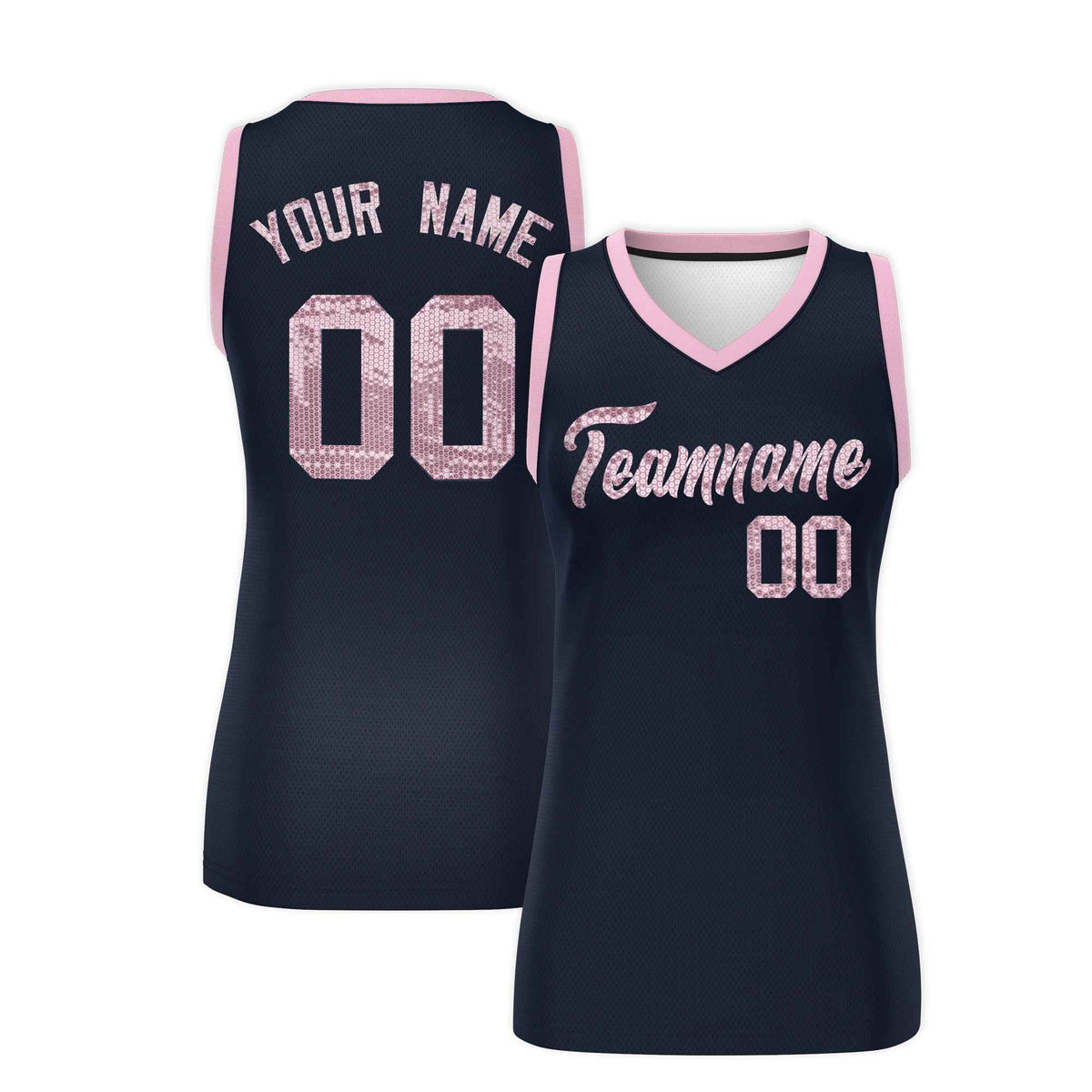 Custom Navy Light Pink Women Netball Sequined Dress