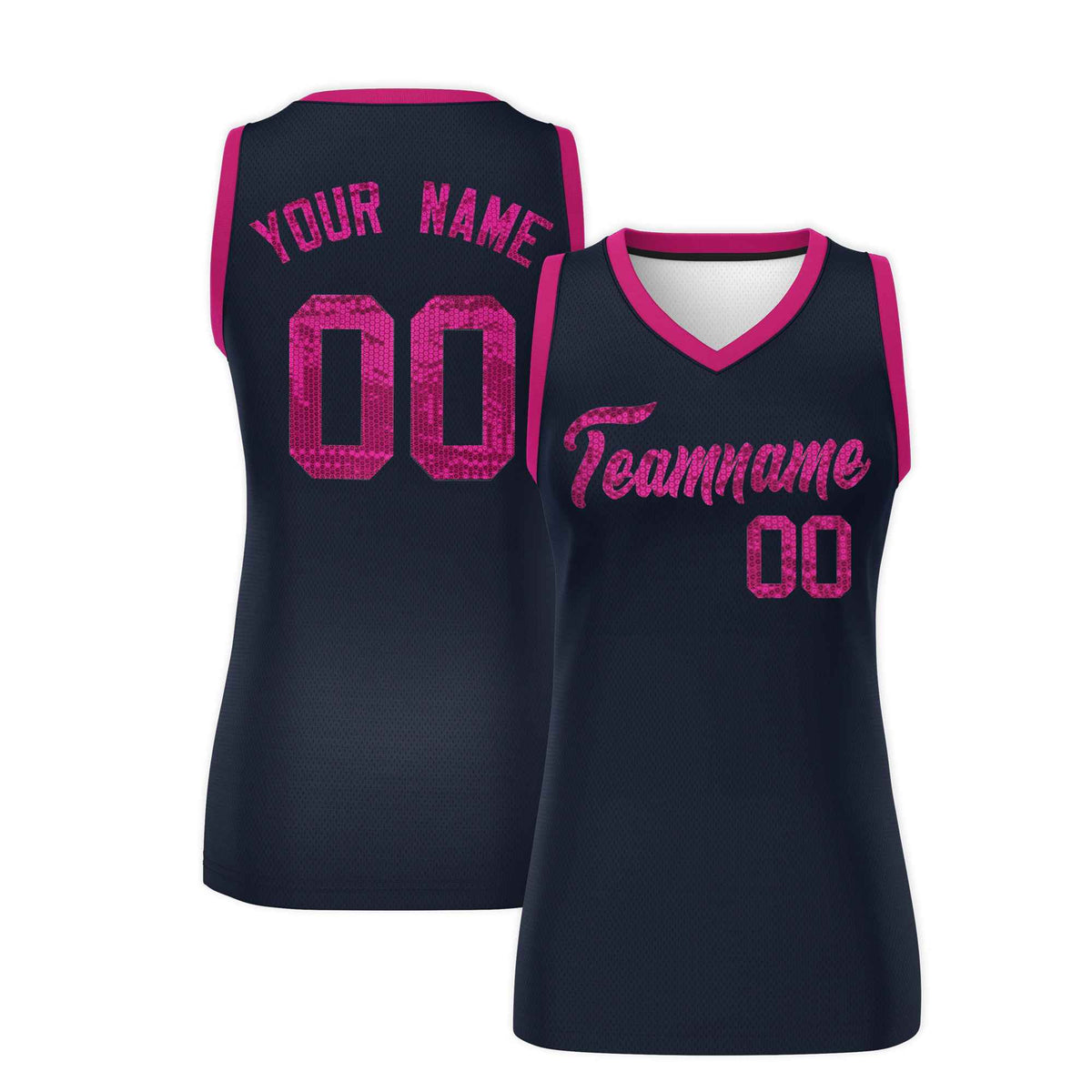 Custom Navy Pink Women Netball Sequined Dress