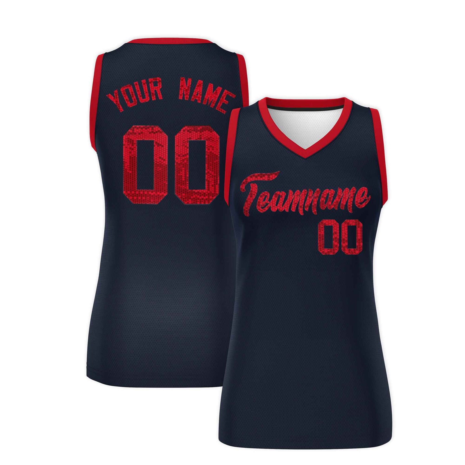 Custom Navy Red Women Netball Sequined Dress