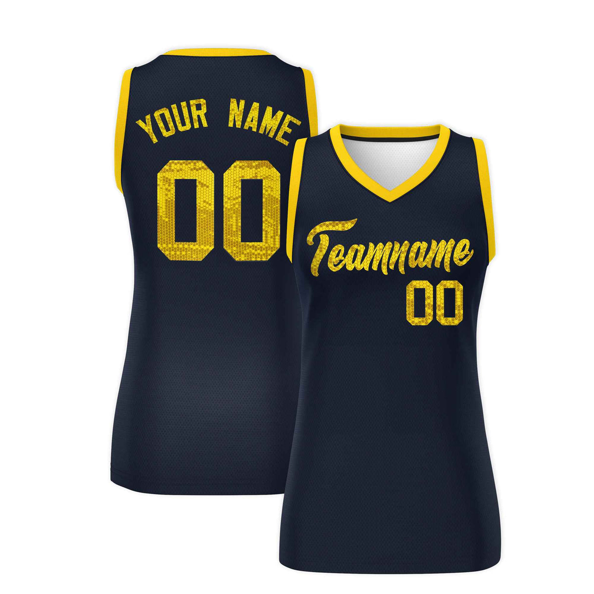 Custom Navy Gold Women Netball Sequined Dress