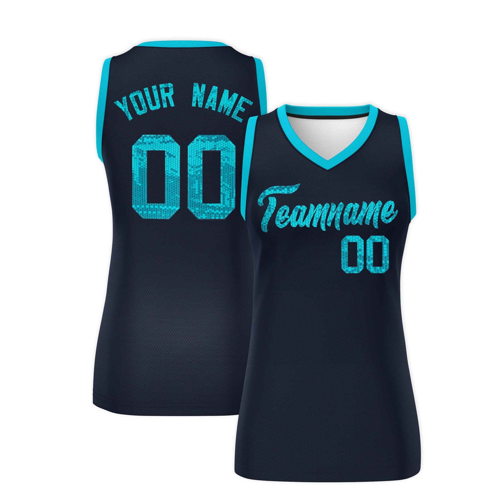 Custom Navy Sky Blue Women Netball Sequined Dress