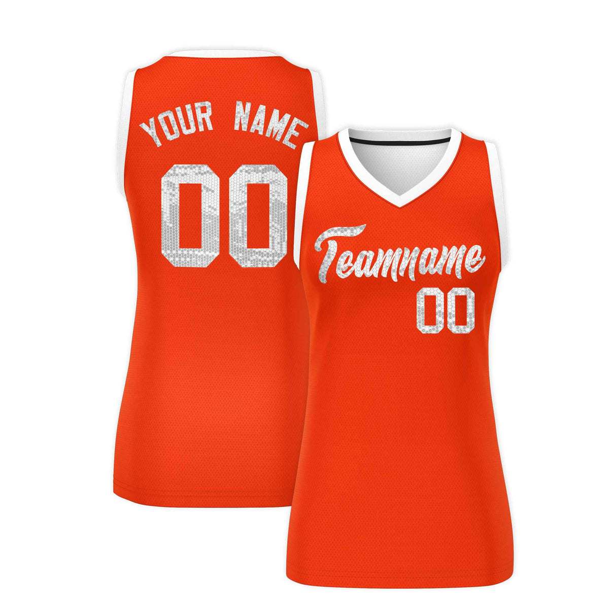 Custom Orange White Women Netball Sequined Dress
