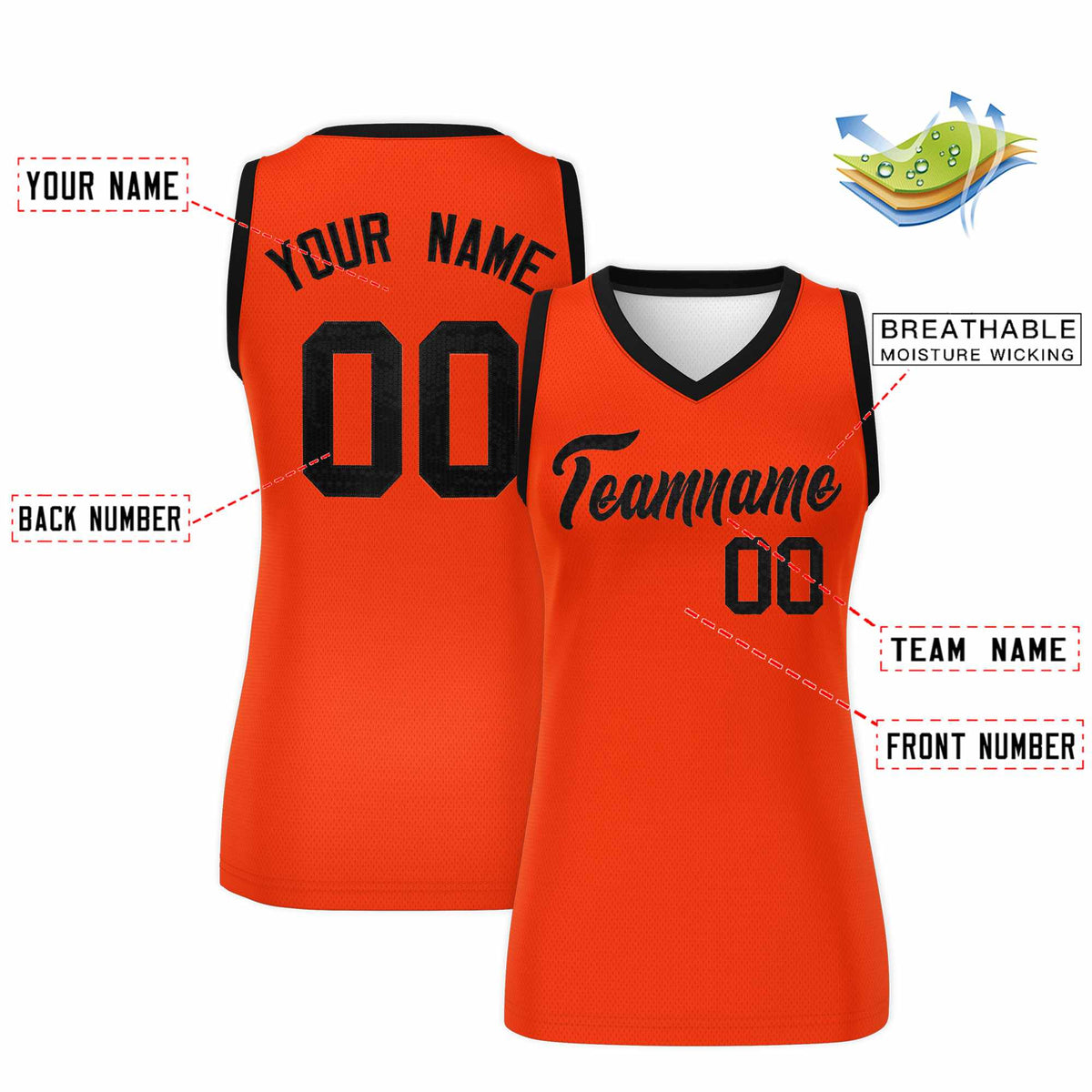 Custom Orange Black Women Netball Sequined Dress
