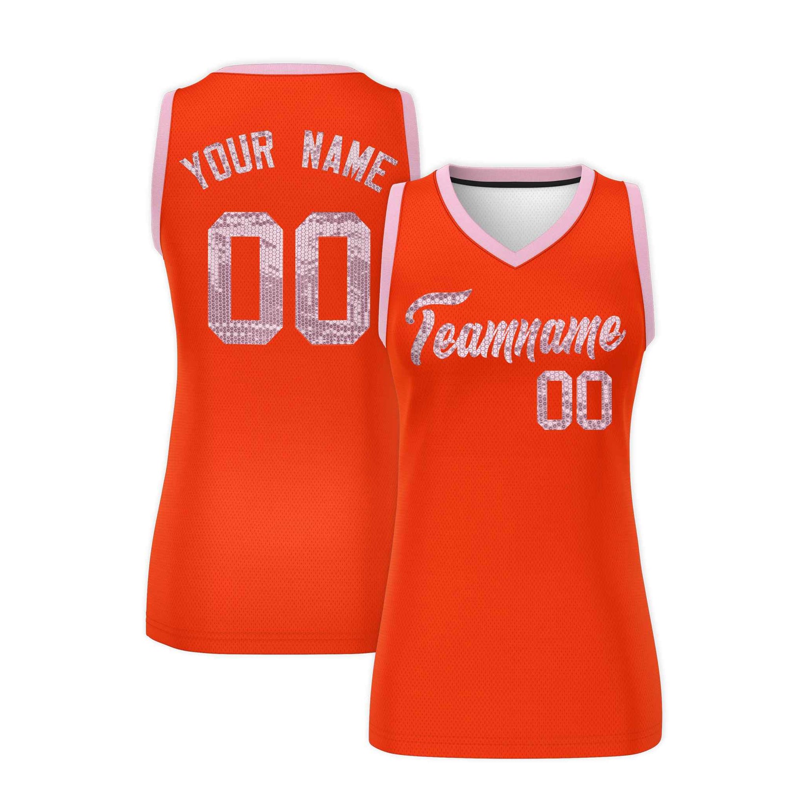 Custom Orange Light Pink Women Netball Sequined Dress
