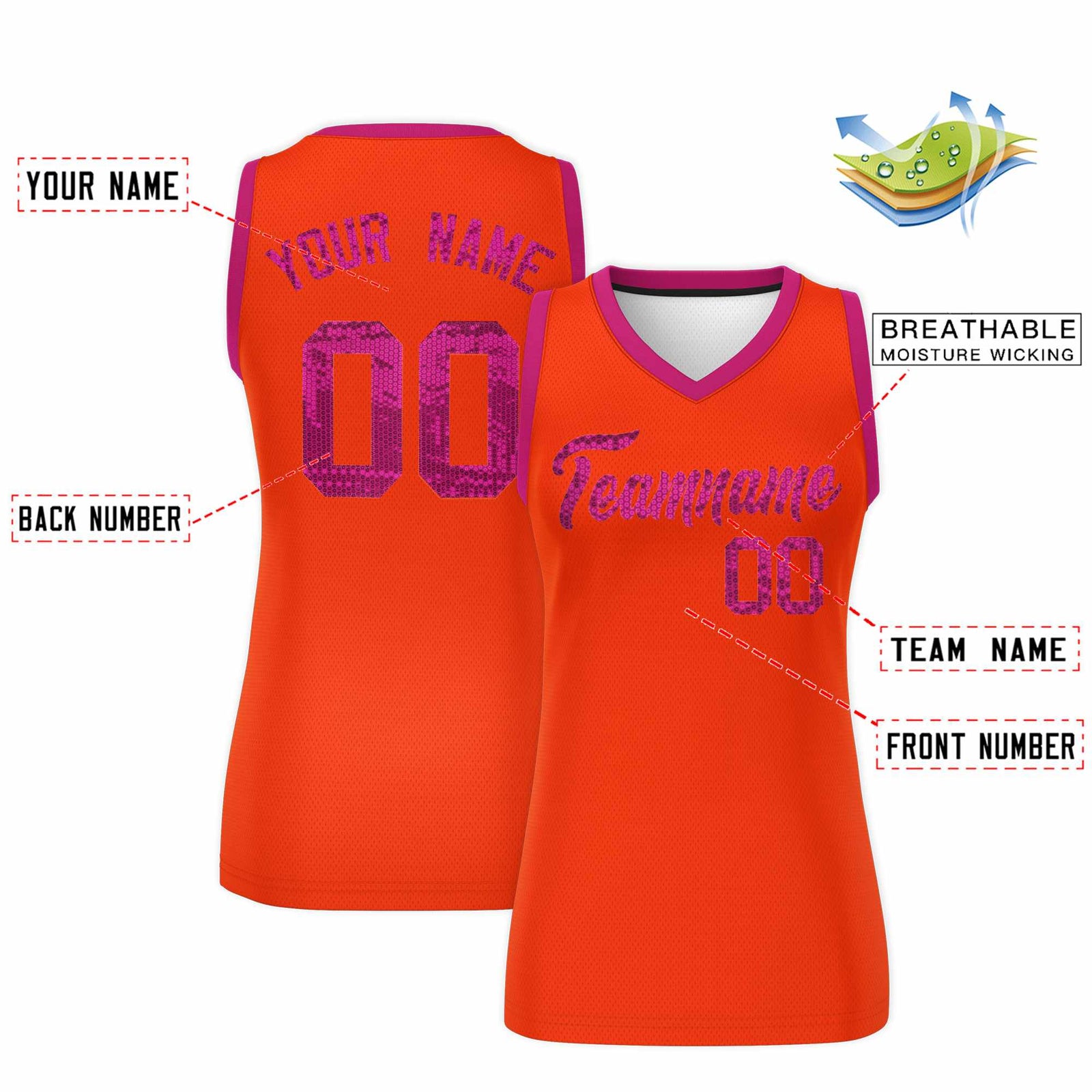 Custom Orange Pink Women Netball Sequined Dress