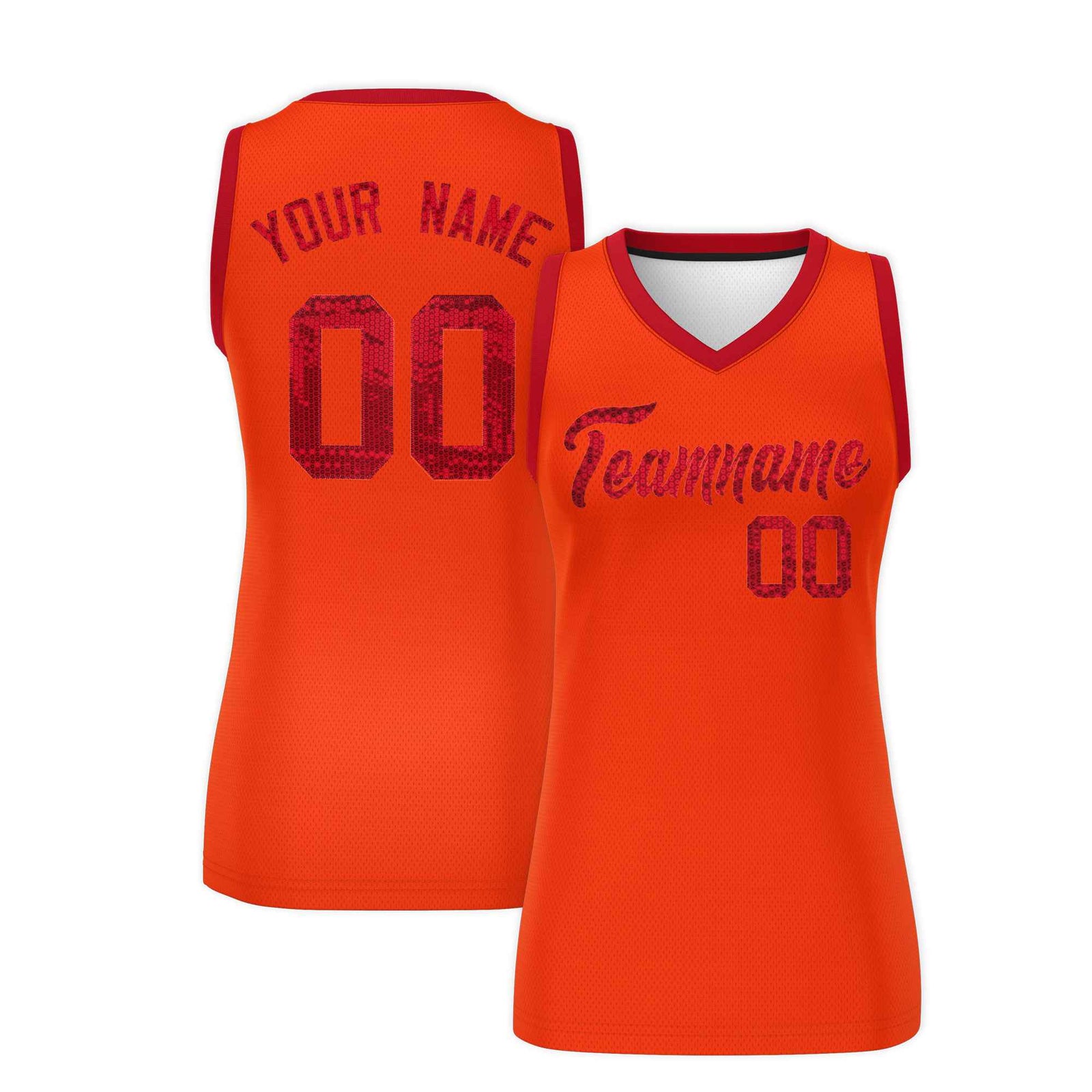 Custom Orange Red Women Netball Sequined Dress
