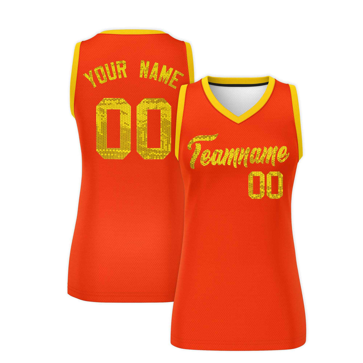 Custom Orange Gold Women Netball Sequined Dress