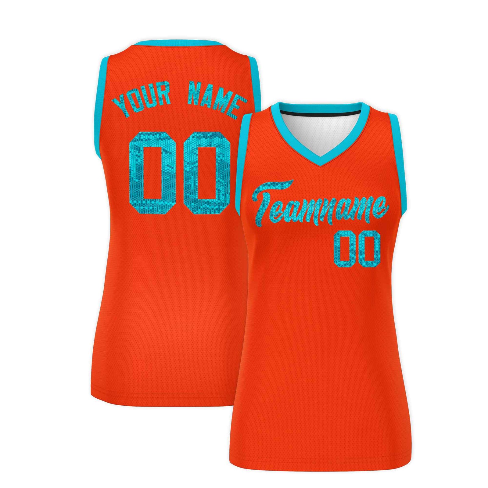 Custom Orange Sky Blue Women Netball Sequined Dress