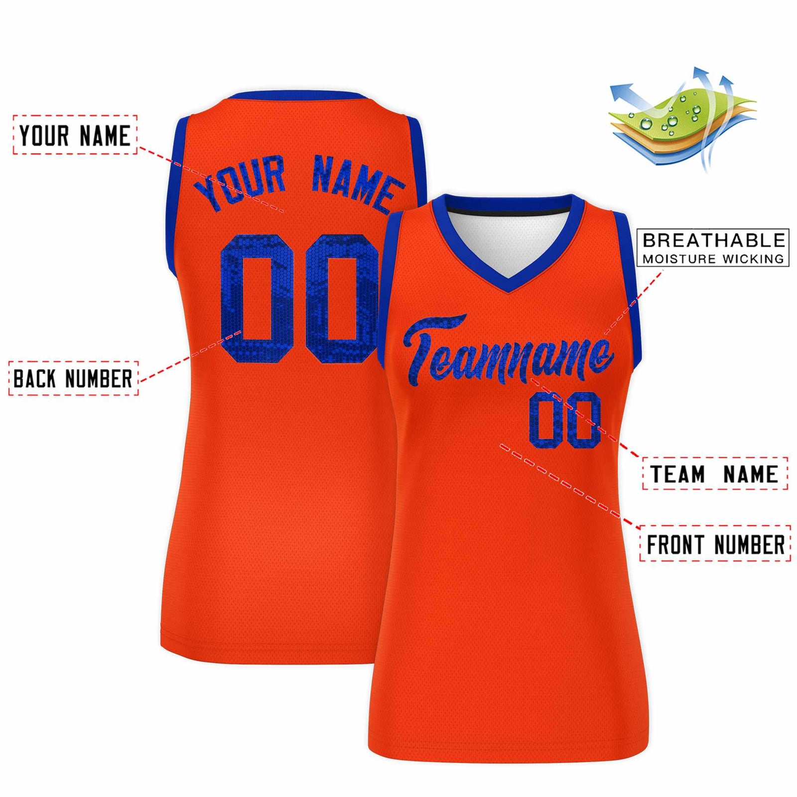 Custom Orange Royal Women Netball Sequined Dress