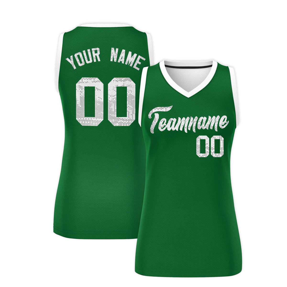 Custom Kelly Green White Women Netball Sequined Dress
