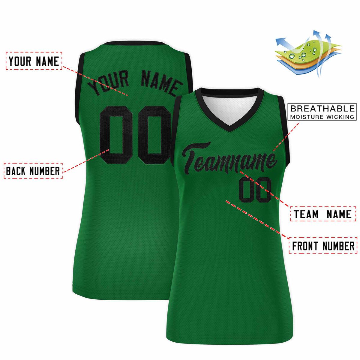 Custom Kelly Green Black Women Netball Sequined Dress