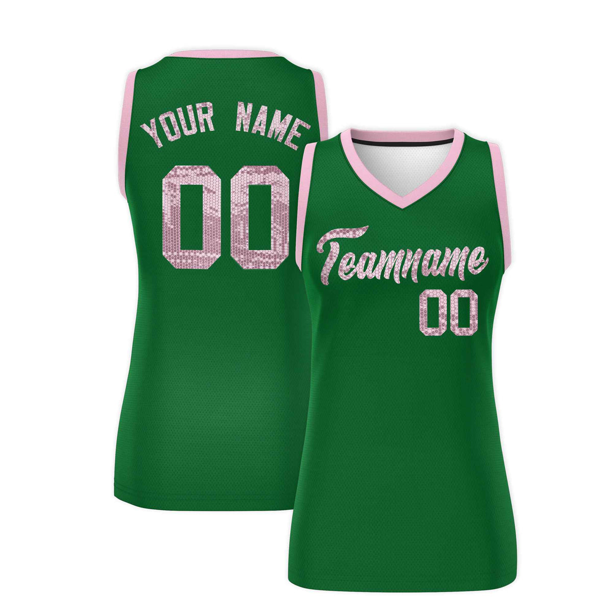 Custom Kelly Green Light Pink Women Netball Sequined Dress