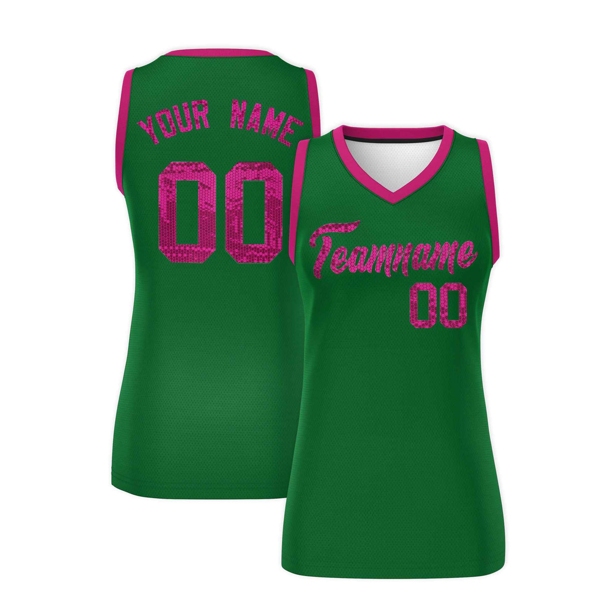 Custom Kelly Green Pink Women Netball Sequined Dress