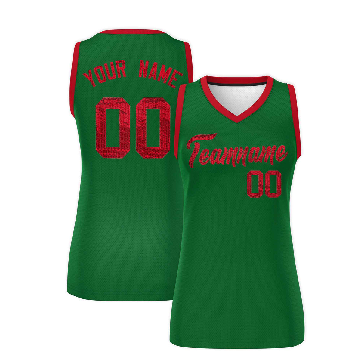 Custom Kelly Green Red Women Netball Sequined Dress
