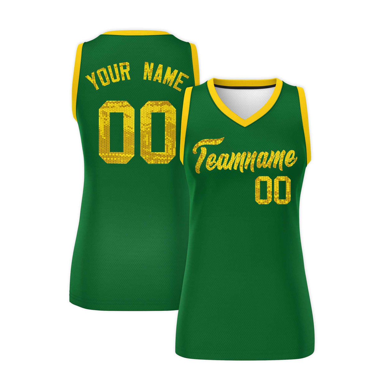 Custom Kelly Green Gold Women Netball Sequined Dress