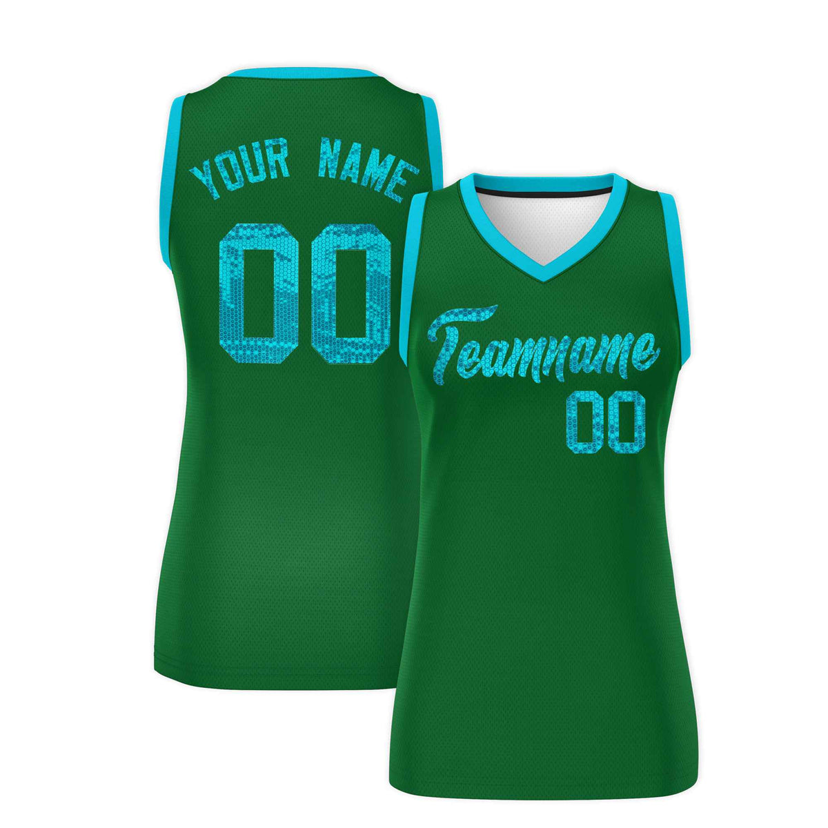 Custom Kelly Green Sky Blue Women Netball Sequined Dress