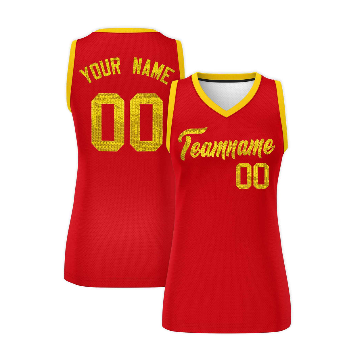 Custom Red Gold Women Netball Sequined Dress