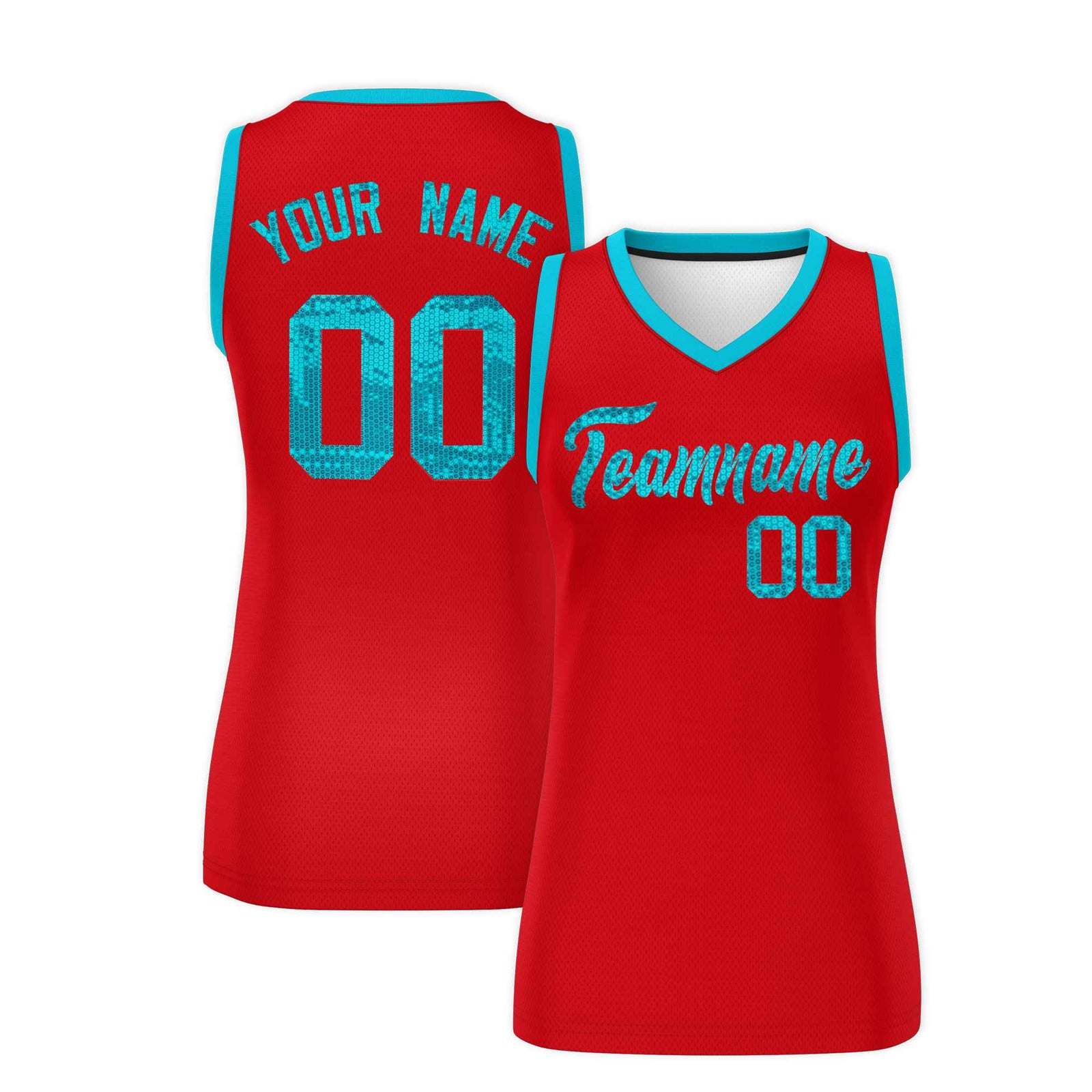 Custom Red Sky Blue Women Netball Sequined Dress