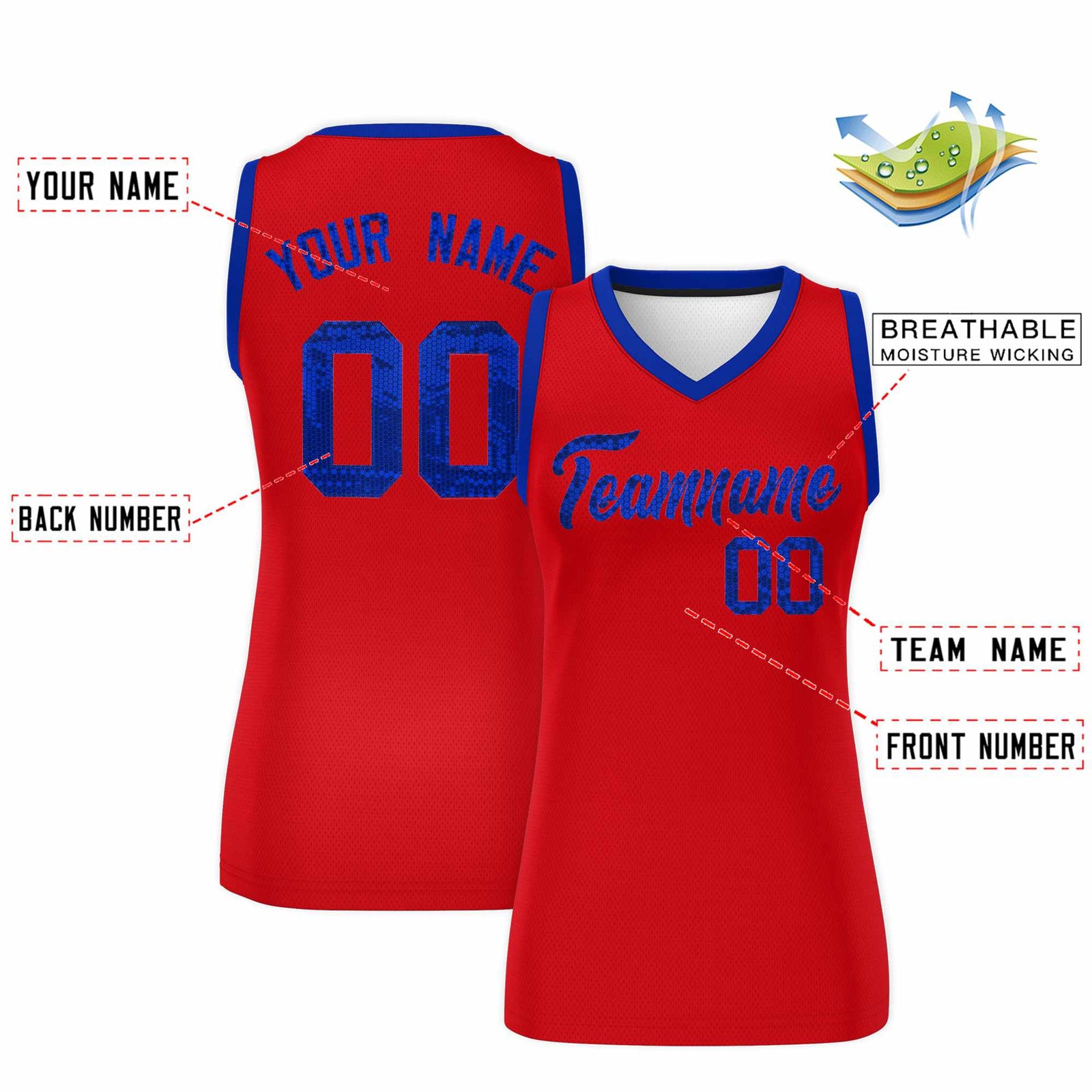 Custom Red Royal Women Netball Sequined Dress