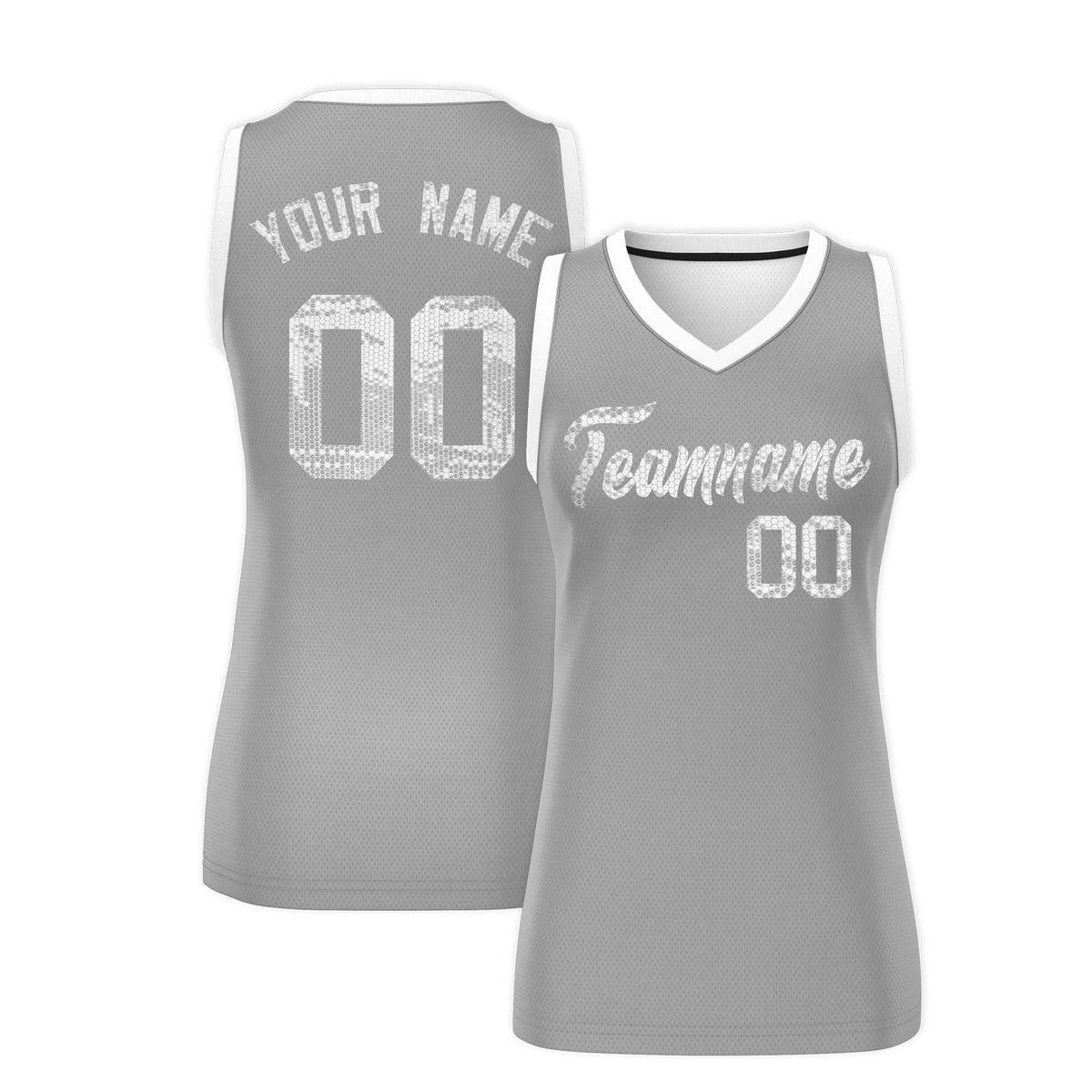Custom Silver White Women Netball Sequined Dress