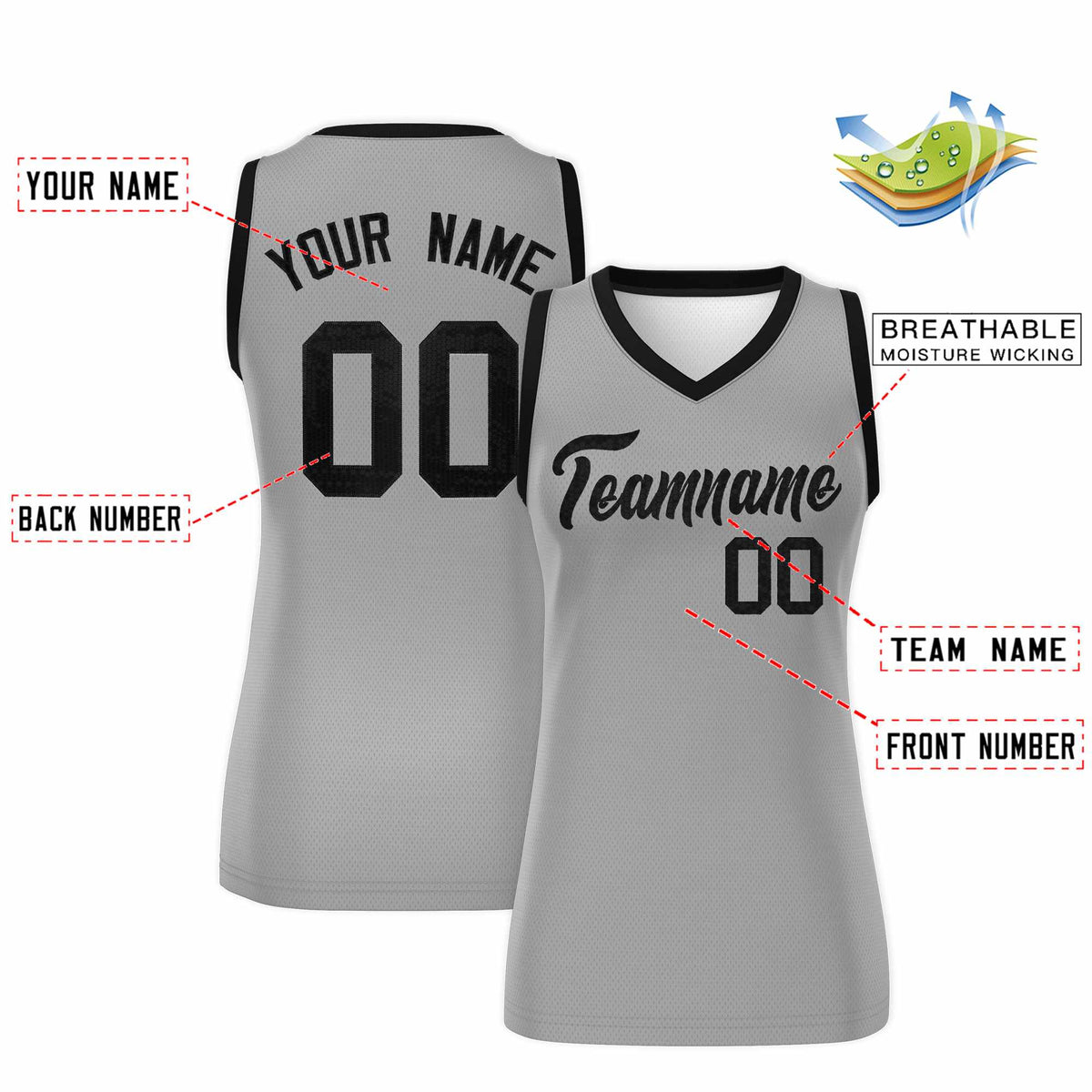 Custom Silver Black Women Netball Sequined Dress