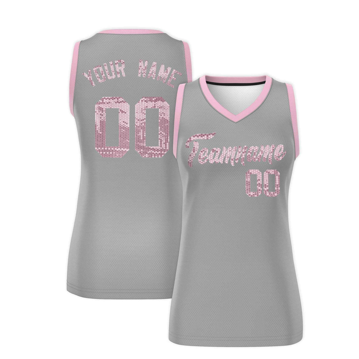 Custom Silver Light Pink Women Netball Sequined Dress