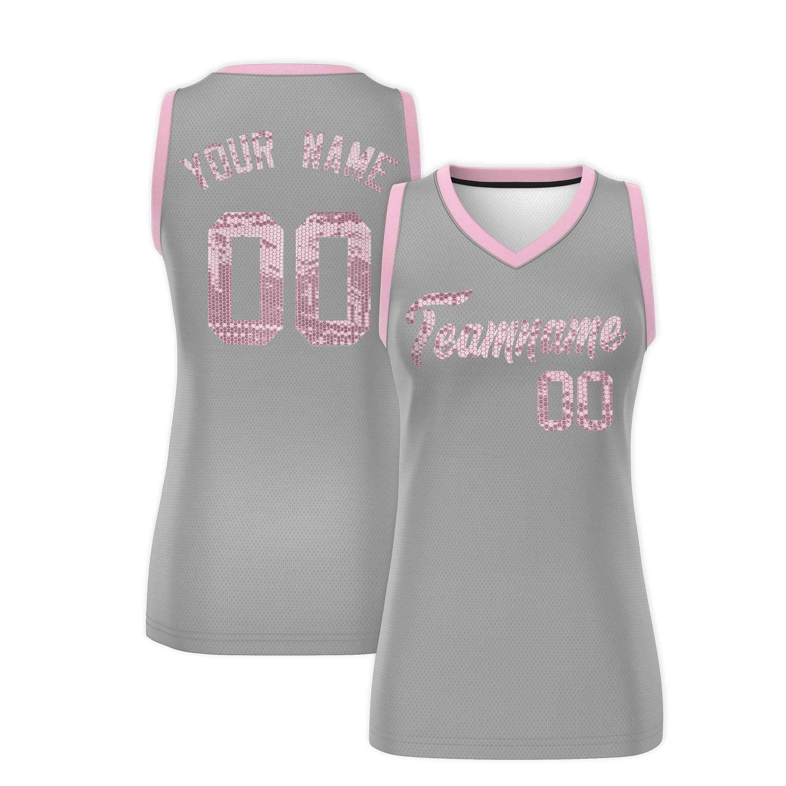 Custom Silver Light Pink Women Netball Sequined Dress