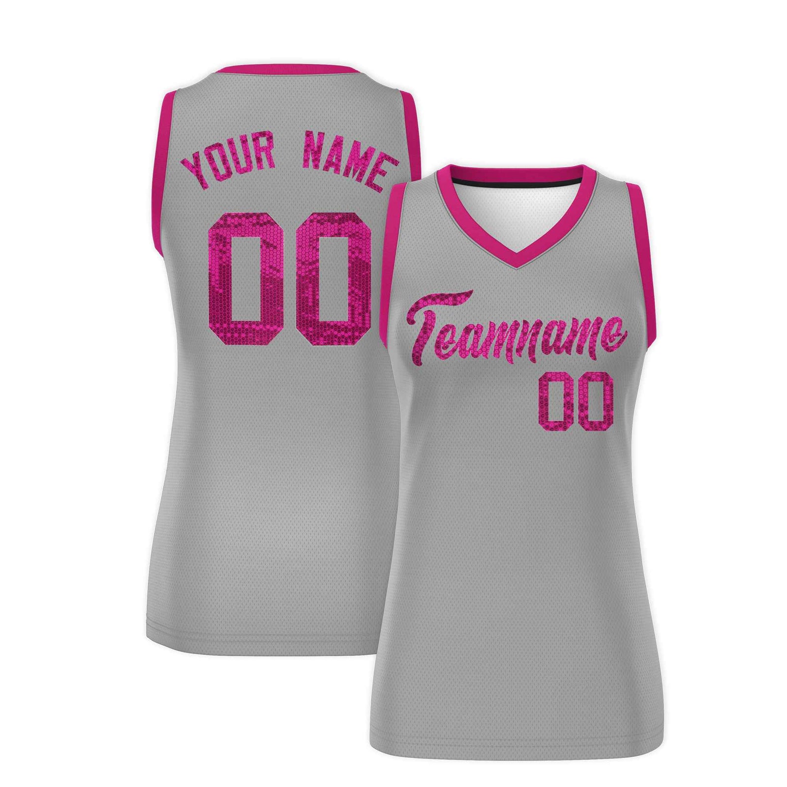 Custom Silver Pink Women Netball Sequined Dress