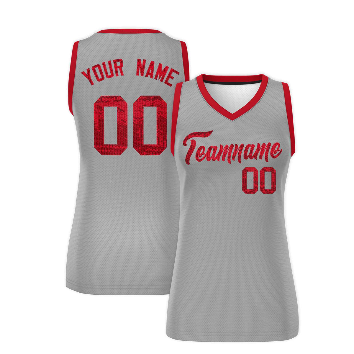 Custom Silver Red Women Netball Sequined Dress