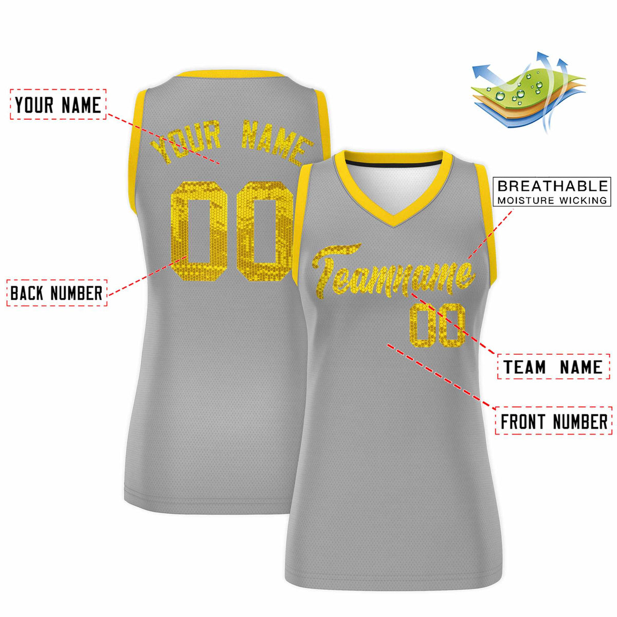 Custom Silver Gold Women Netball Sequined Dress