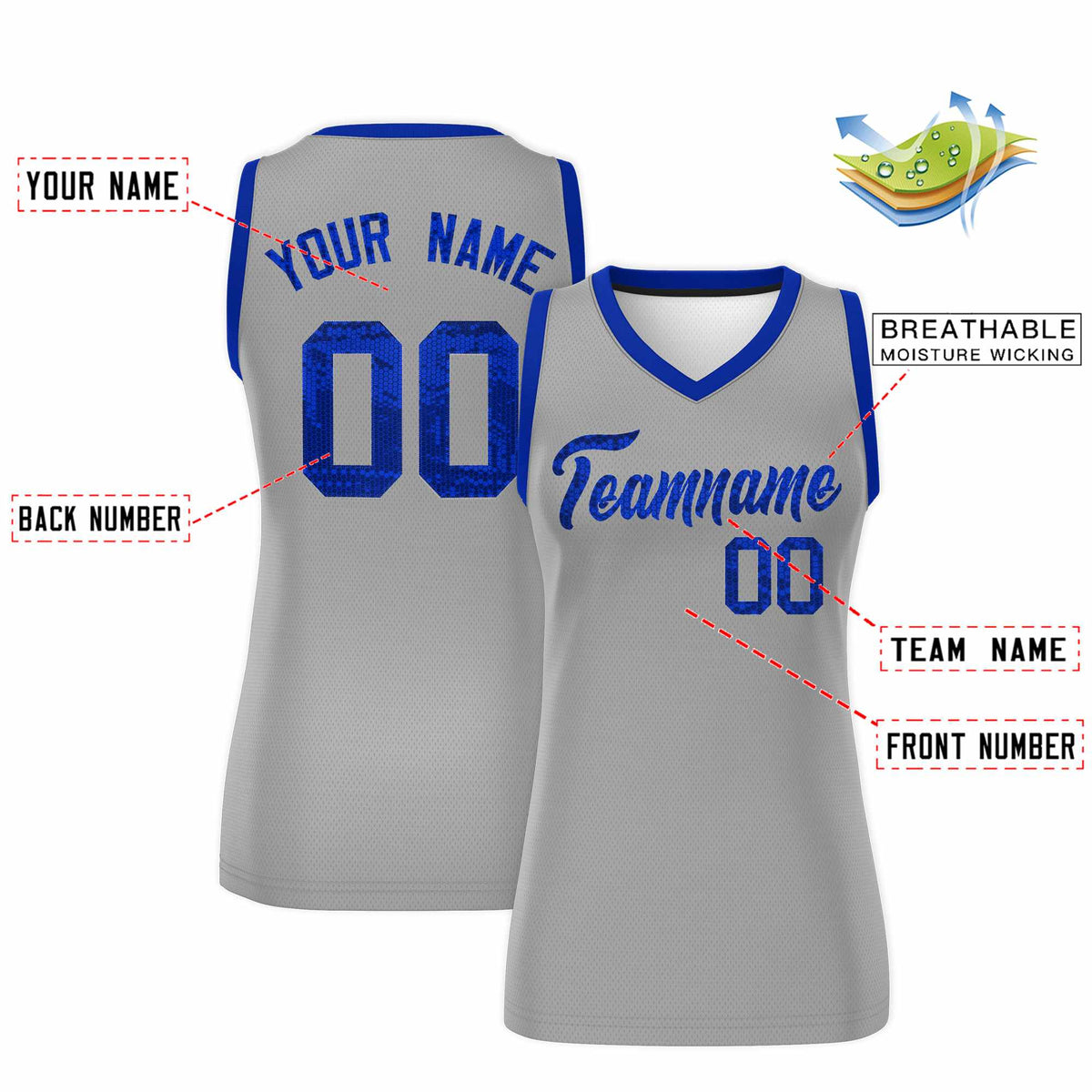 Custom Silver Royal Women Netball Sequined Dress