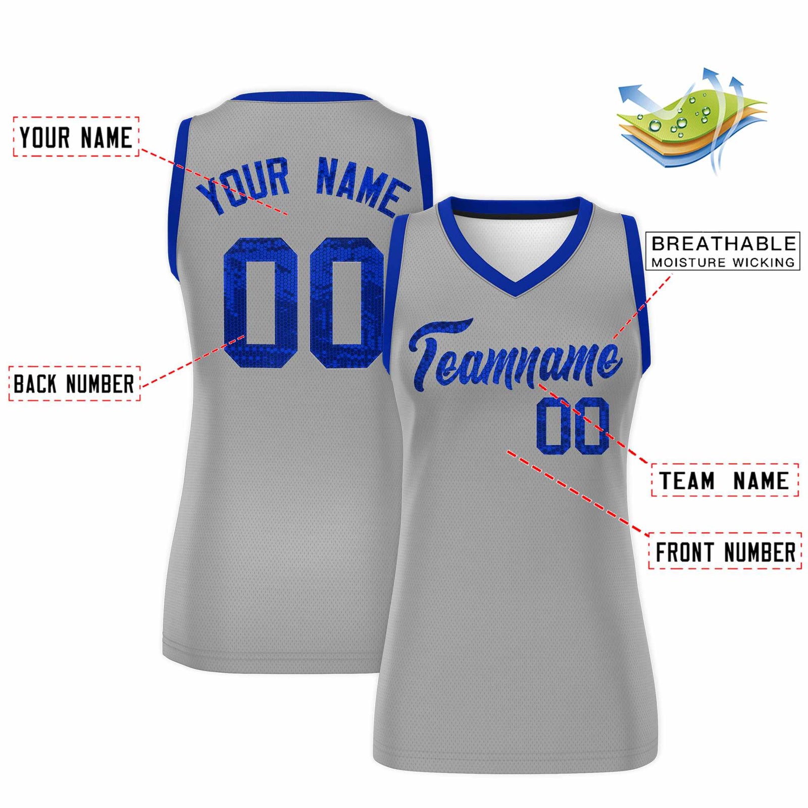 Custom Silver Royal Women Netball Sequined Dress