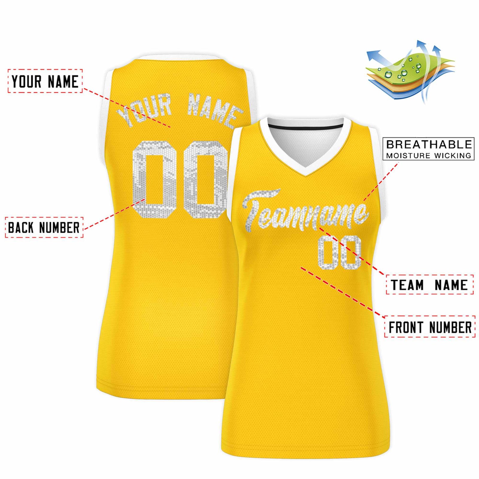 Custom Gold White Women Netball Sequined Dress