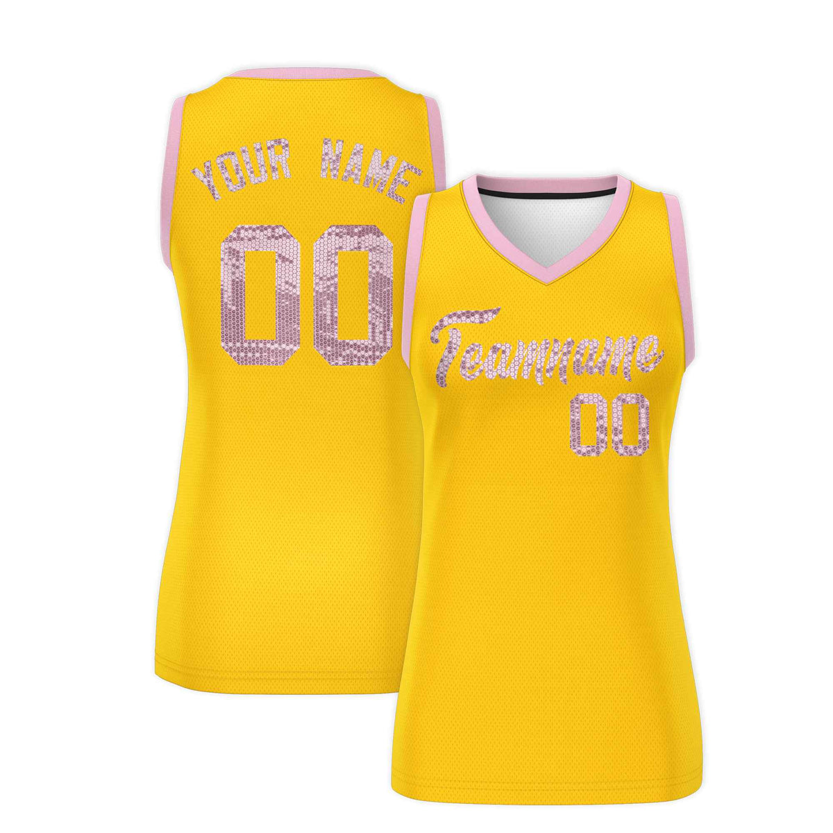 Custom Gold Light Pink Women Netball Sequined Dress