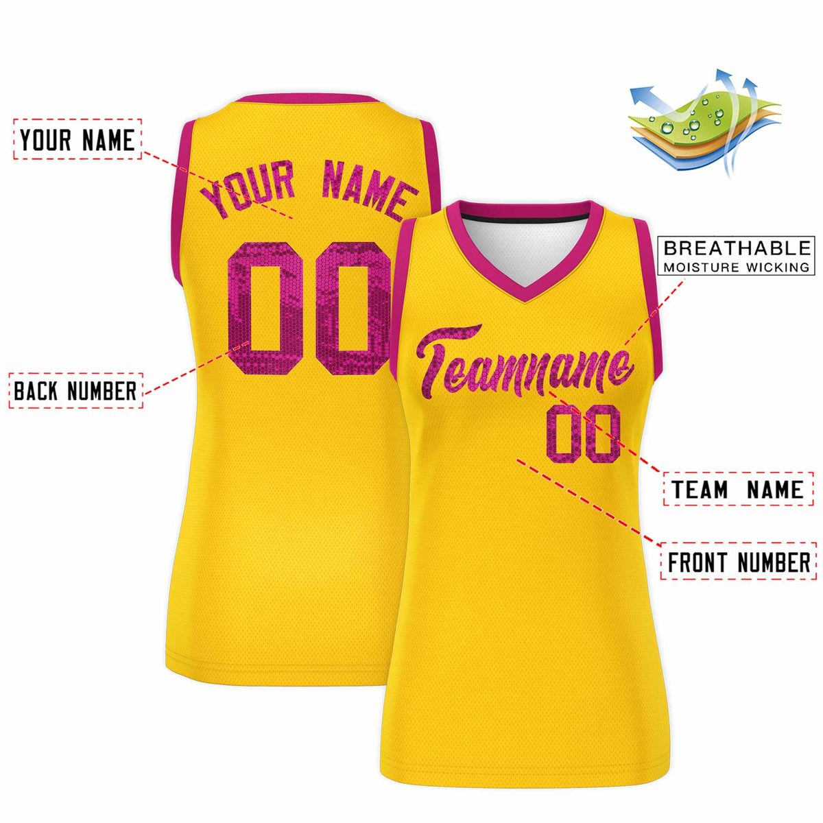 Custom Gold Pink Women Netball Sequined Dress