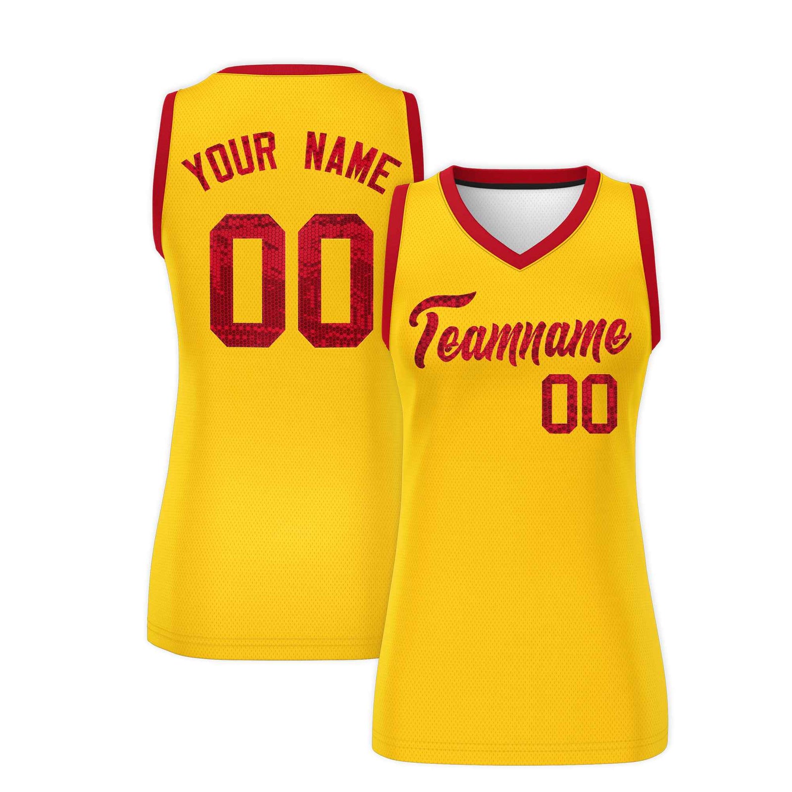Custom Gold Red Women Netball Sequined Dress