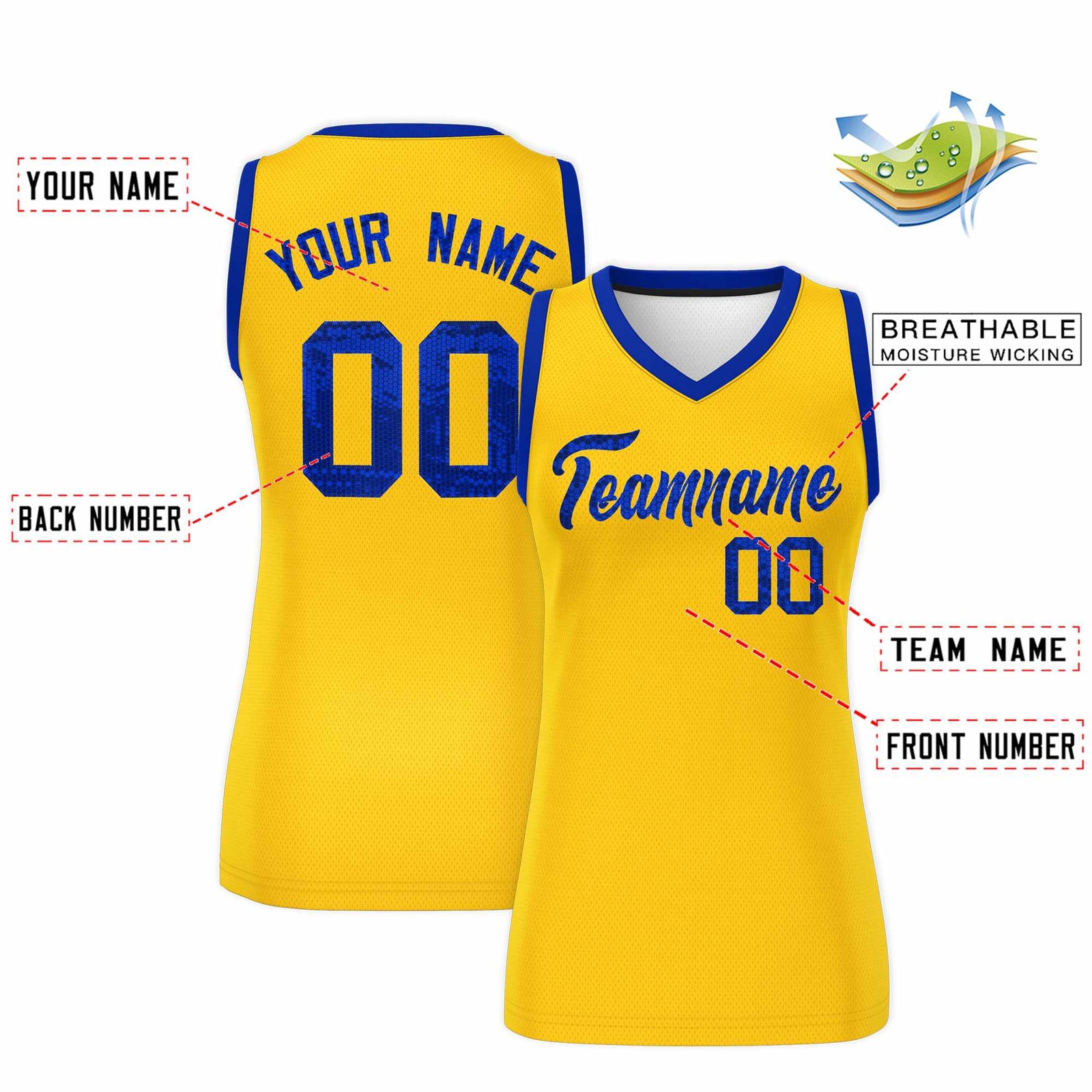 Custom Gold Royal Women Netball Sequined Dress