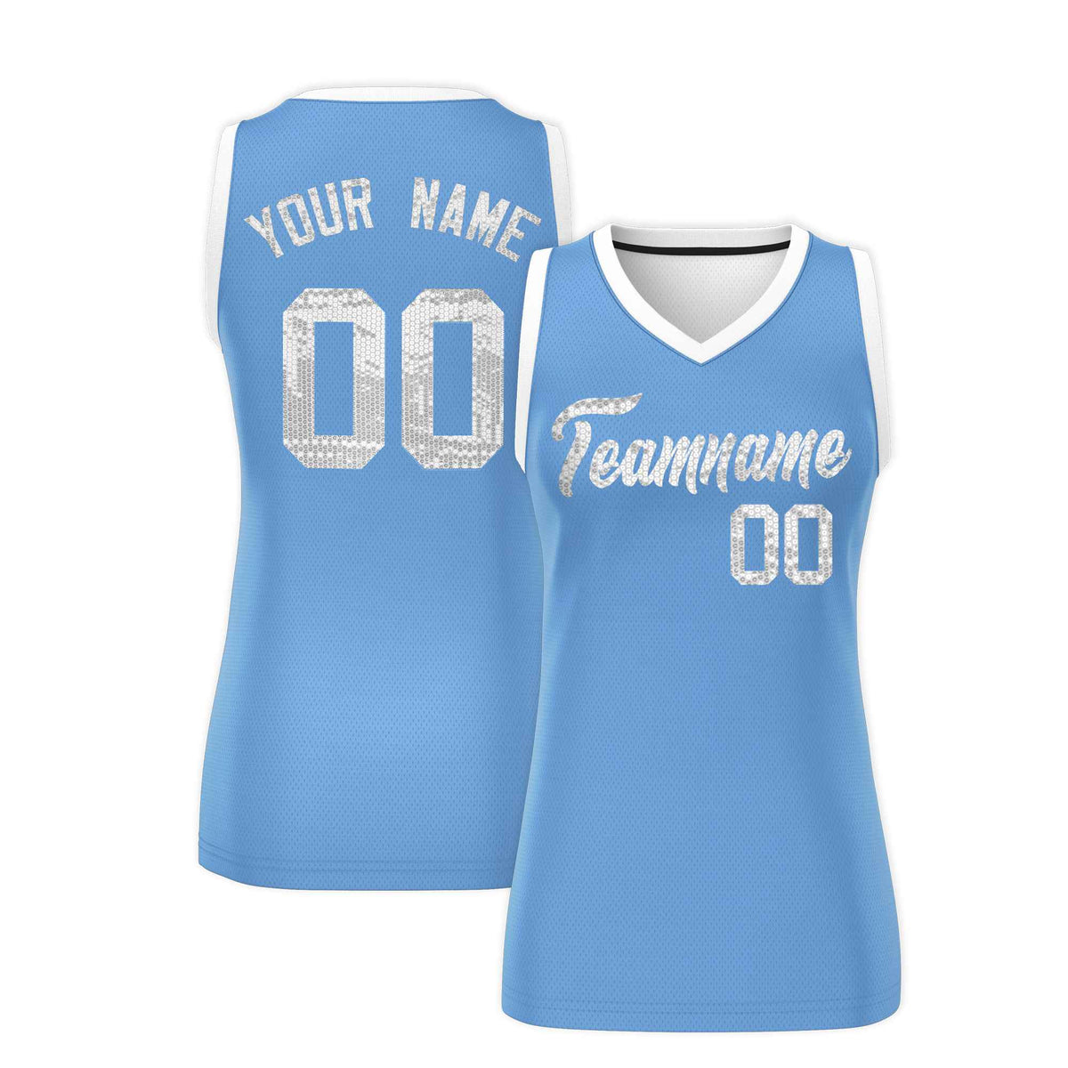 Custom Light Blue White Women Netball Sequined Dress