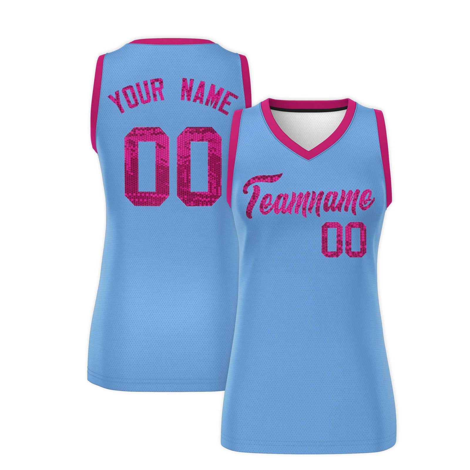 Custom Light Blue Pink Women Netball Sequined Dress