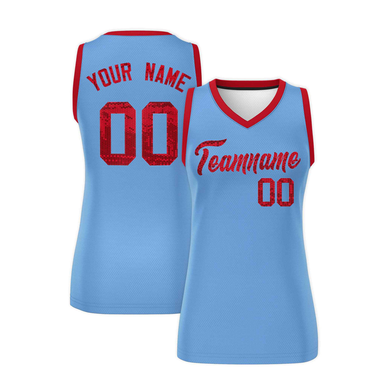 Custom Light Blue Red Women Netball Sequined Dress